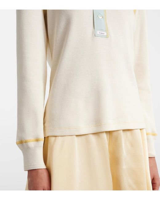 Chloé White Ribbed-Knit Cotton Jersey Henley Shirt