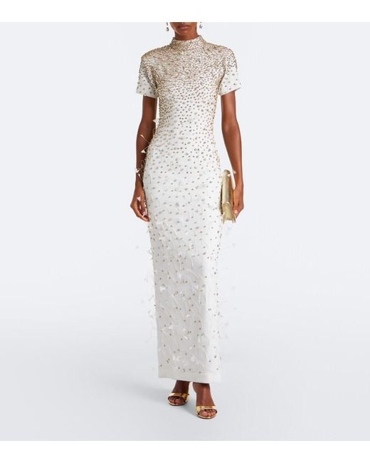 La Fuori White Seraphina Embellished Feather-Trimmed Gown