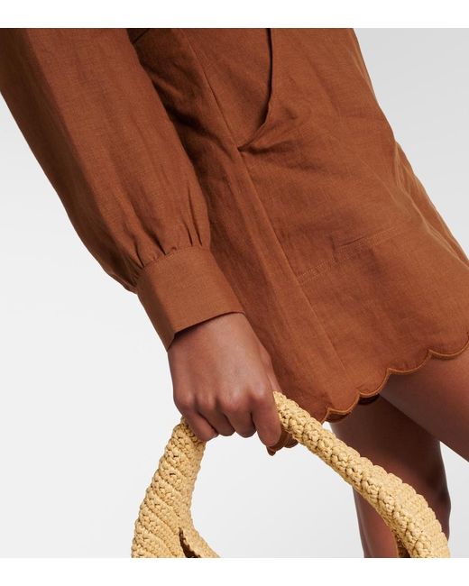 Eres Brown Joli Scalloped Linen Wrap Top