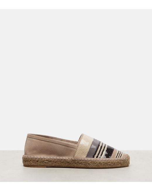 Brunello Cucinelli Natural Sequined Suede Espadrilles