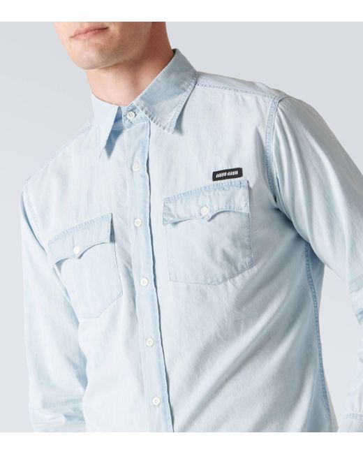 Chemise en chambray a logo Miu Miu pour homme en coloris Blue