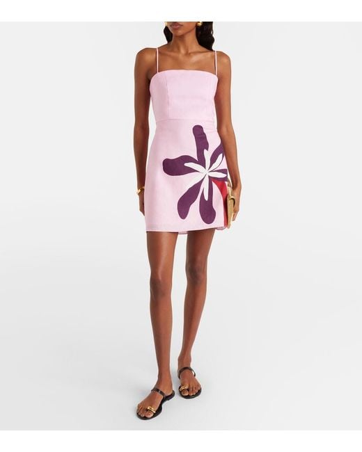 Cala De La Cruz Pink Roma Floral Linen Minidress