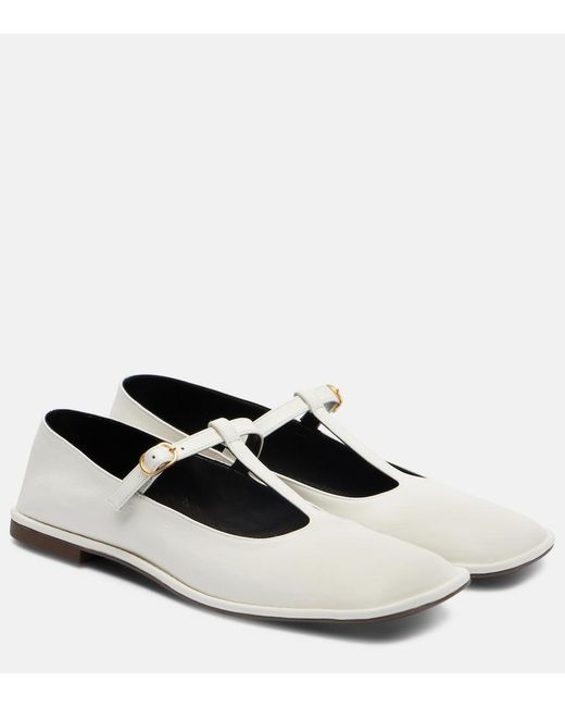 The Row White Square Leather Ballet Flats