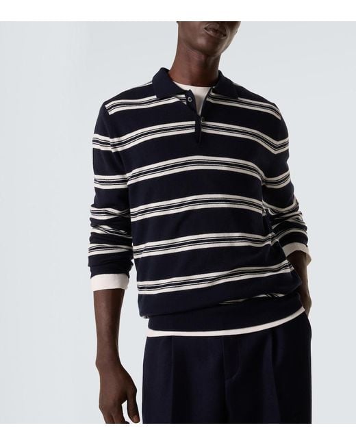 arch4 Blue Mr Swansea Striped Cashmere Polo Sweater for men
