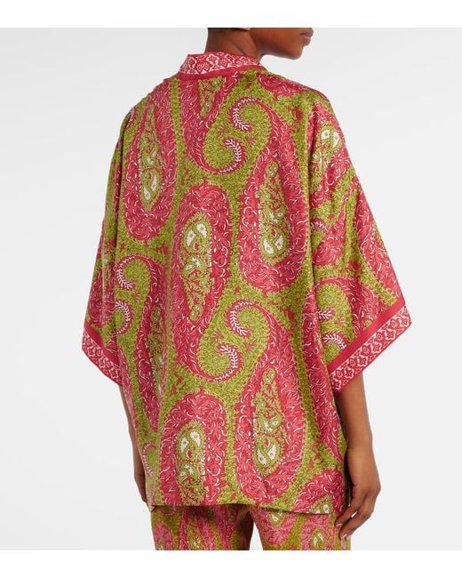 Etro Red Printed Silk Twill Wrap Jacket