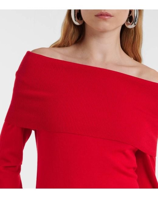 Stella McCartney Red Off-Shoulder Virgin Wool Maxi Dress
