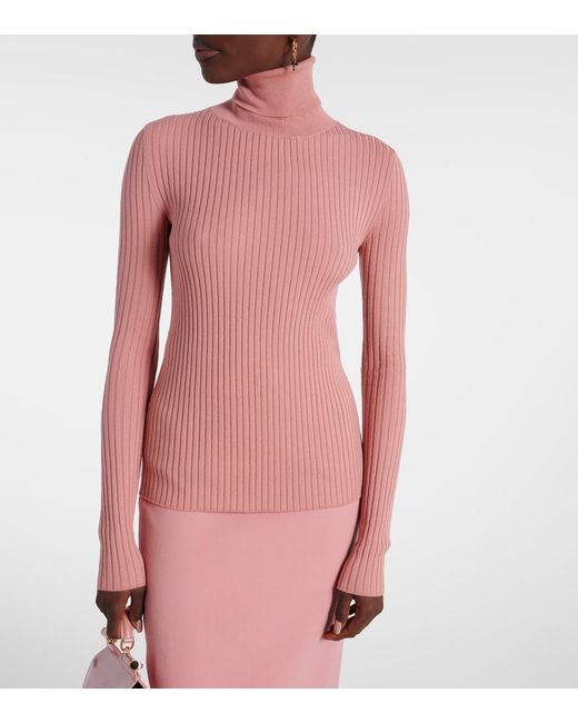 Dolce & Gabbana Pink Ribbed-Knit Wool-Blend Sweater