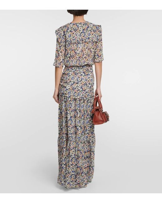 Veronica Beard Gray Floral Silk Maxi Dress