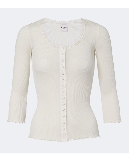 Chloé White Ribbed-Knit Cotton And Silk Jersey Top
