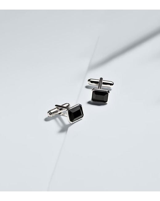 Mateo White Sterling Cufflinks With Onyx for men
