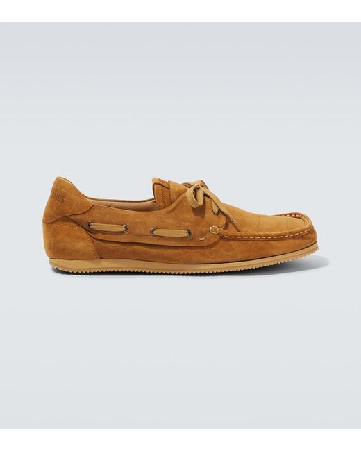 Jacquemus Brown Batto Croc-Effect Suede Boat Shoes for men