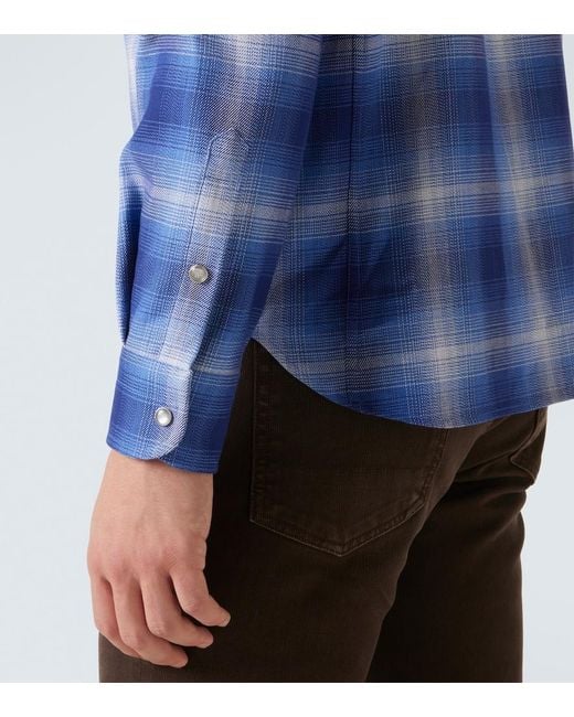 Tom Ford Blue Checked Cotton Shirt for men