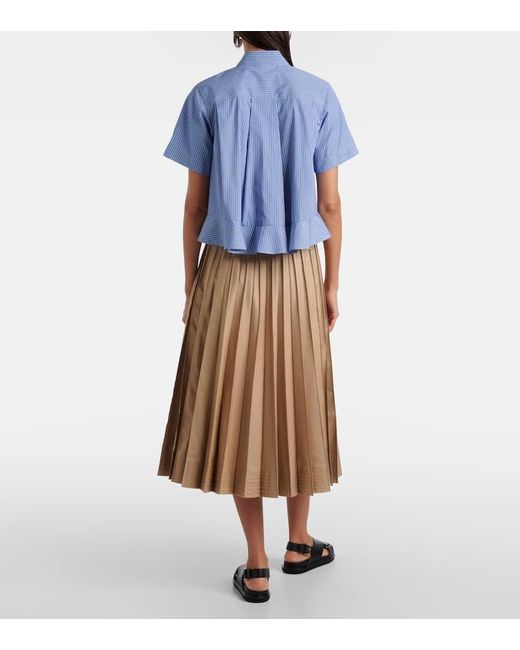 Camisa De Popelin De Algodon A Rayas Sacai de color Blue