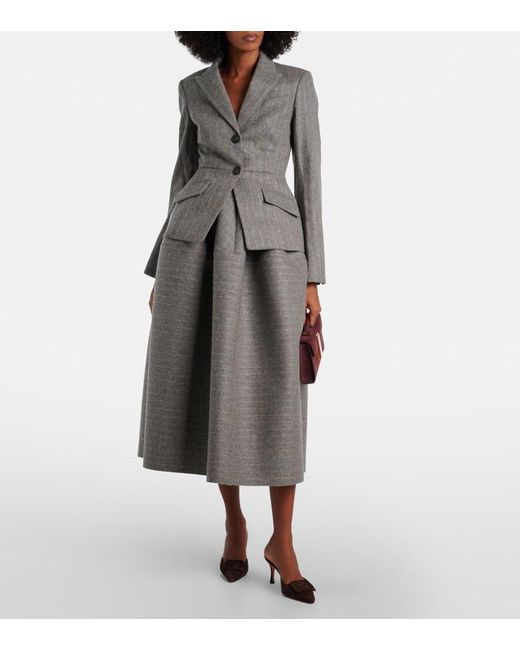 Erdem Gray Striped Wool And Mohair Flannel Midi Skirt