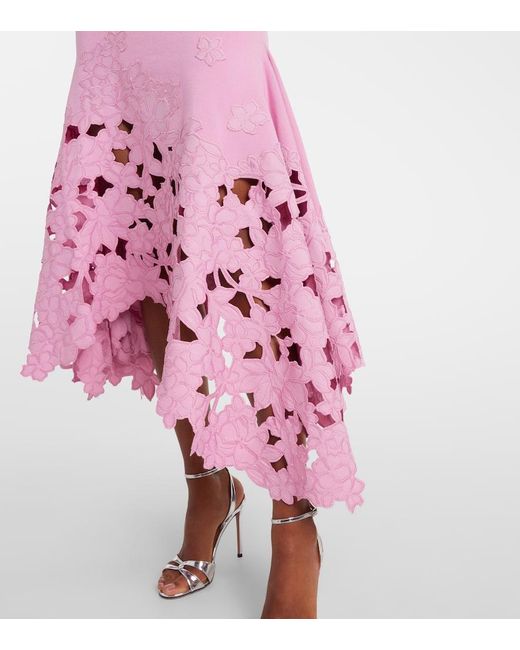 Vestido Midi Con Bordado Floral Oscar de la Renta de color Pink