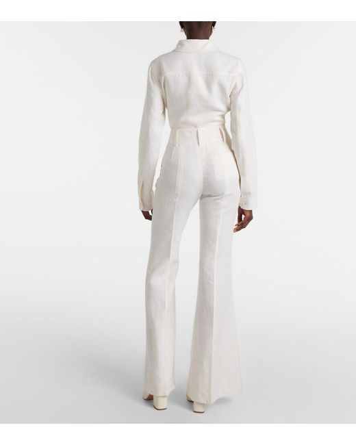 Gabriela Hearst White Rhein High-Rise Linen And Wool-Blend Flared Pants