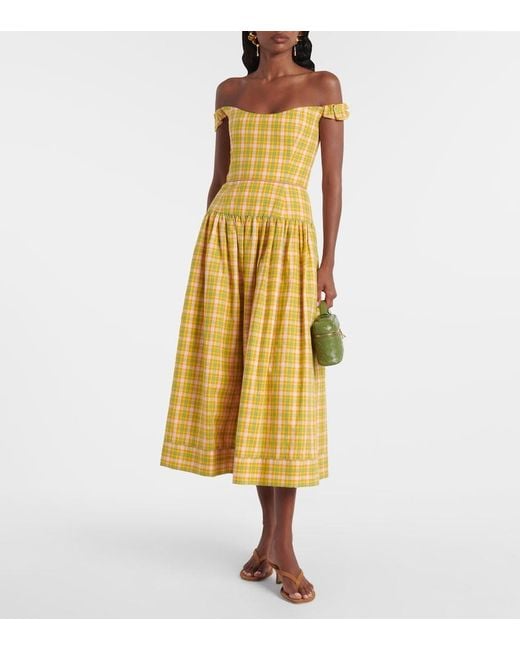 Markarian Yellow Giorgia Checked Cotton Midi Dress