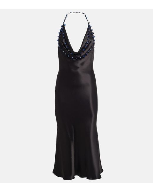 Bottega Veneta Black Beaded Satin Midi Dress