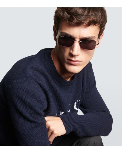 Gucci Blue Horsebit Rectangular Sunglasses for men