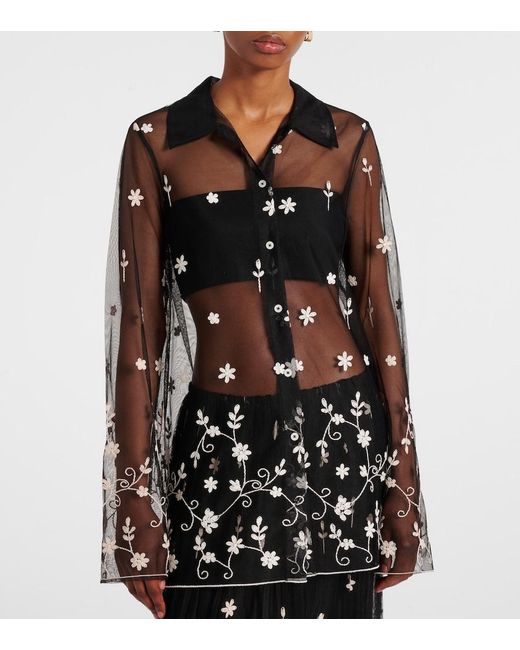 Totême Gray Embroidered Semi-Sheer Shirt