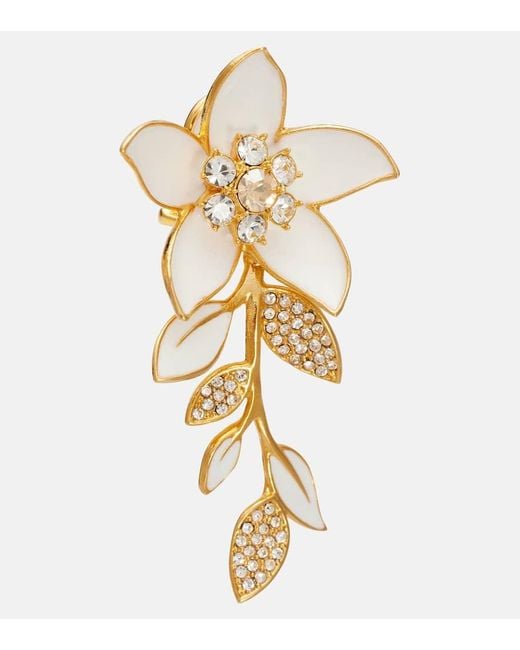 Oscar de la Renta Metallic Jasmine Vine Embellished Enamel Earrings