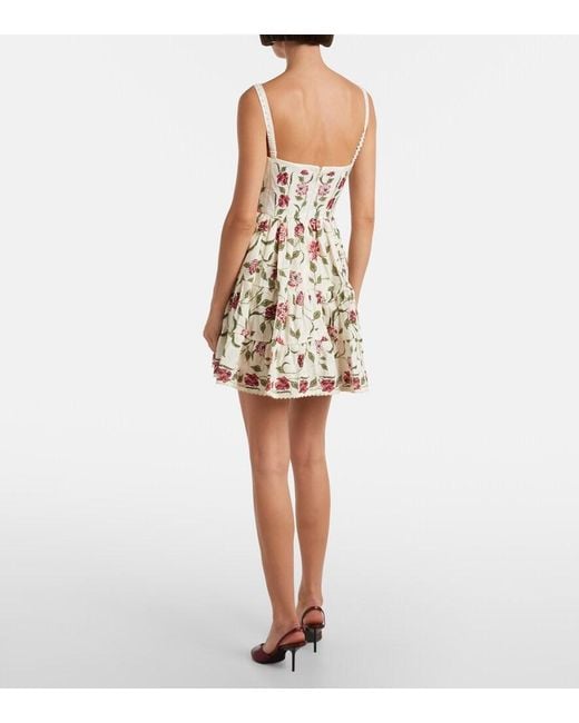 Agua Bendita White Granadilla Floral Linen Minidress