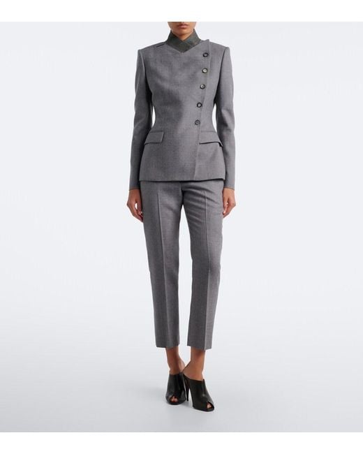 McQueen Gray Double-Breasted Peplum Wool Blazer