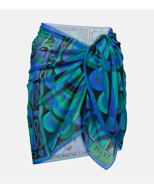 Emilio Pucci Blue Printed Cotton Beach Cover-Up