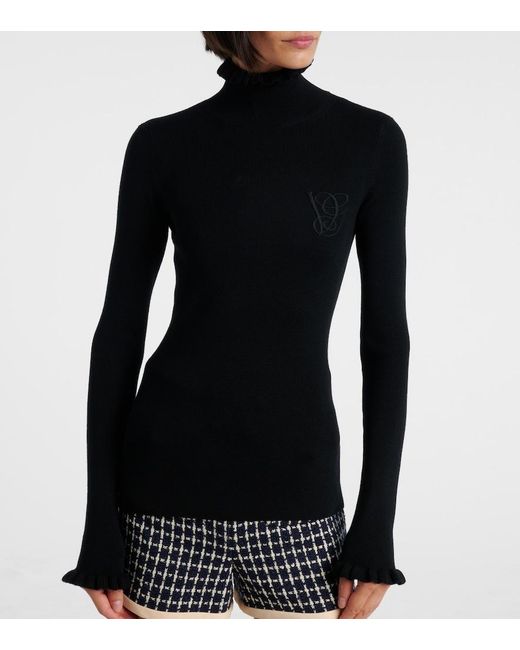 Valentino Black Ruffled Virgin Wool Sweater