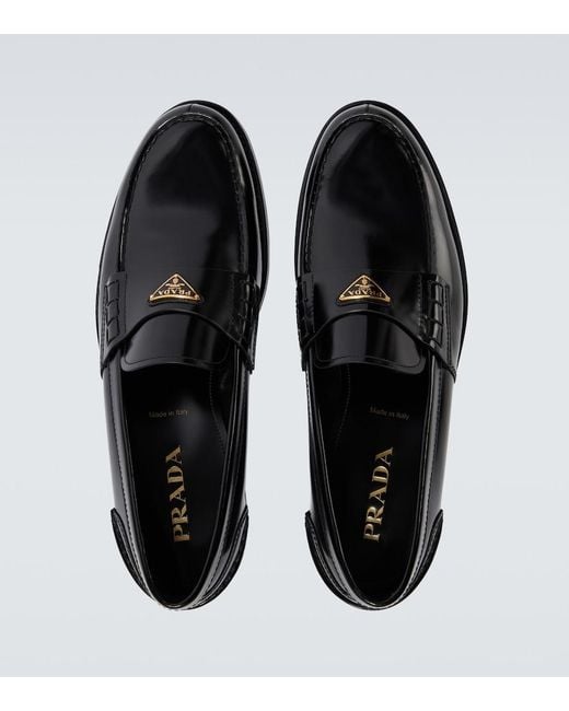 Prada Black Logo Leather Loafers for men