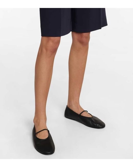 The Row Black Leather Ballet Flats