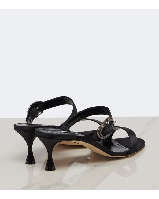 Manolo Blahnik Black Zutosanmu Embellished Satin Mules