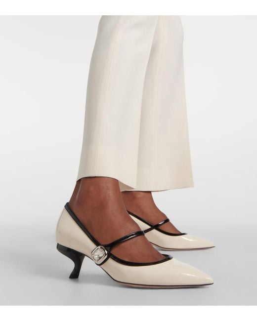 Roger Vivier White Virgule 55 Patent Leather Mary Jane Pumps