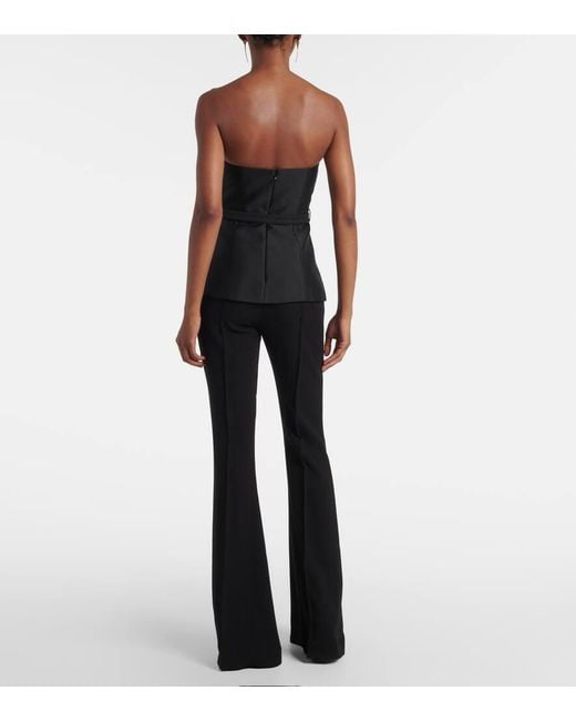 Self-Portrait Black Embellished Strapless Taffeta Jumpsuit