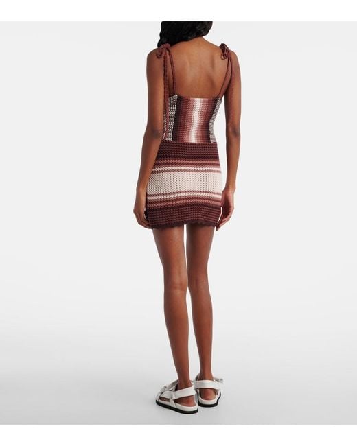The Attico Red Crochet Striped Cotton Minidress