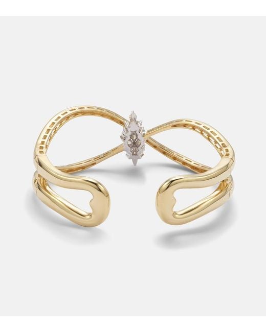 YEPREM Metallic Golden Strada 18Kt And Cuff Bracelet With Diamonds