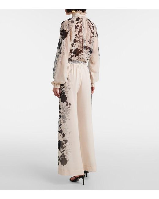 LaDoubleJ Natural Printed Silk Palazzo Pants