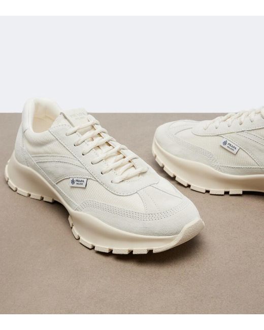 Prada White Suede-Trimmed Sneakers