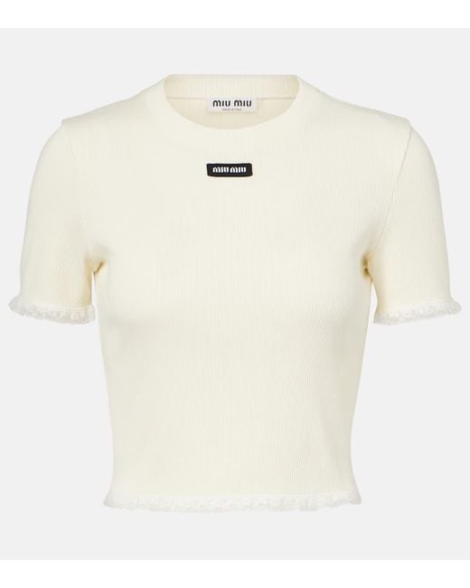 Miu Miu Natural T-Shirt Aus Baumwolle