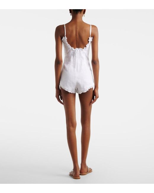 Posse White Florence Ruffled Linen Romper