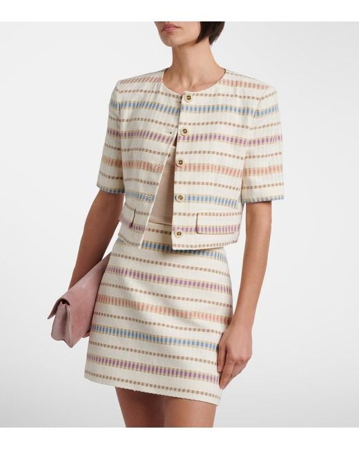 Veronica Beard White Orville Striped Cropped Cotton-Blend Jacket