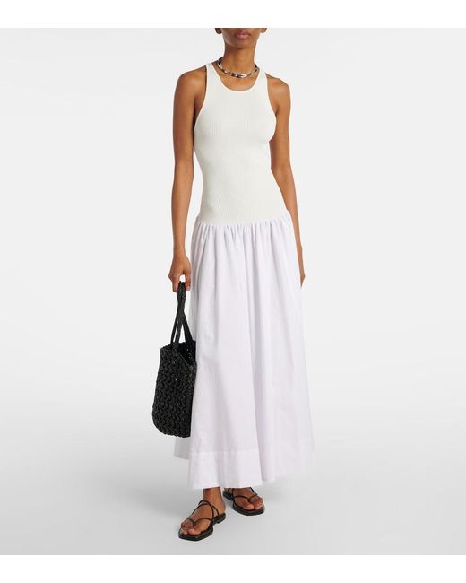 Staud White Yamila Gathered Maxi Dress