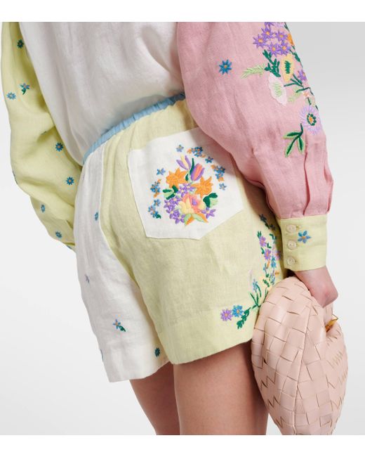 ALÉMAIS White Willa Embroidered Linen Shorts