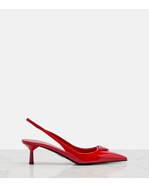 Prada Red 55 Patent Leather Slingback Pumps