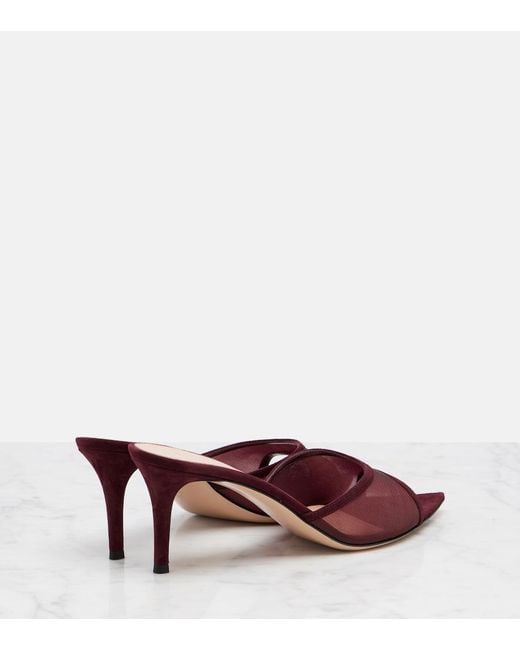 Gianvito Rossi Red Pointy 70 Suede And Organza Mules