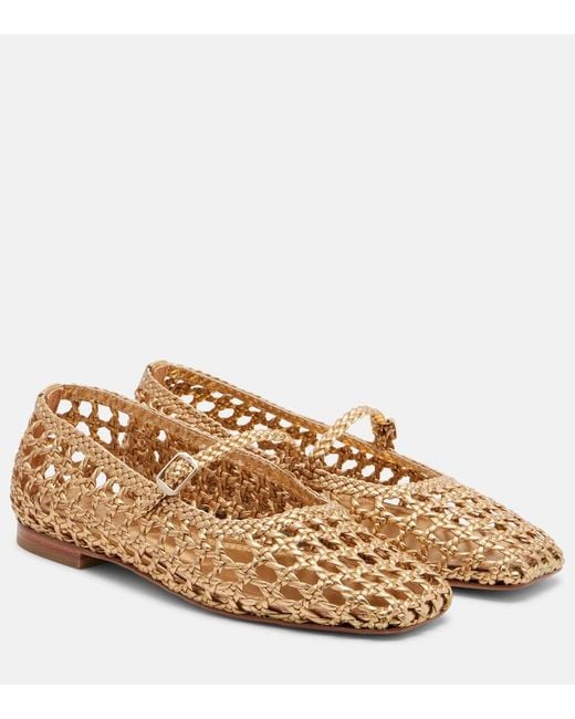 Souliers Martinez Brown Paris Woven Leather Mary Jane Flats