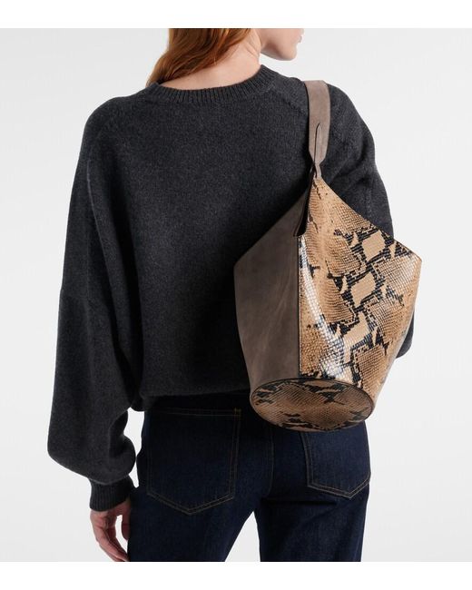 Khaite Brown Lotus Small Snake-Effect Leather Tote Bag