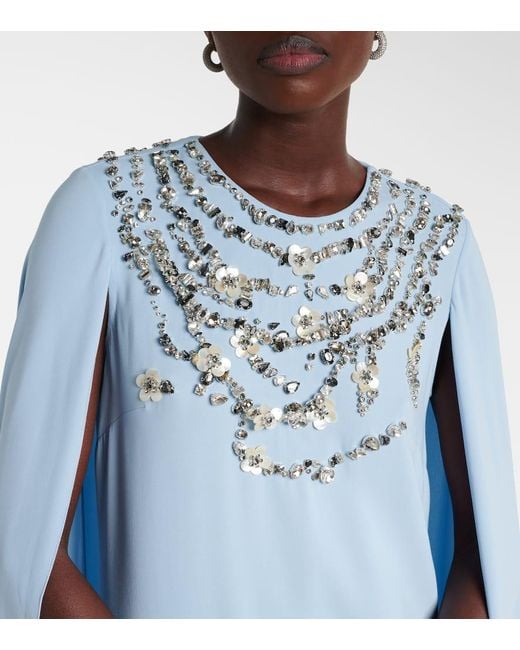 Vestido De Fiesta En Mezcla De Seda Adornado Oscar de la Renta de color Blue