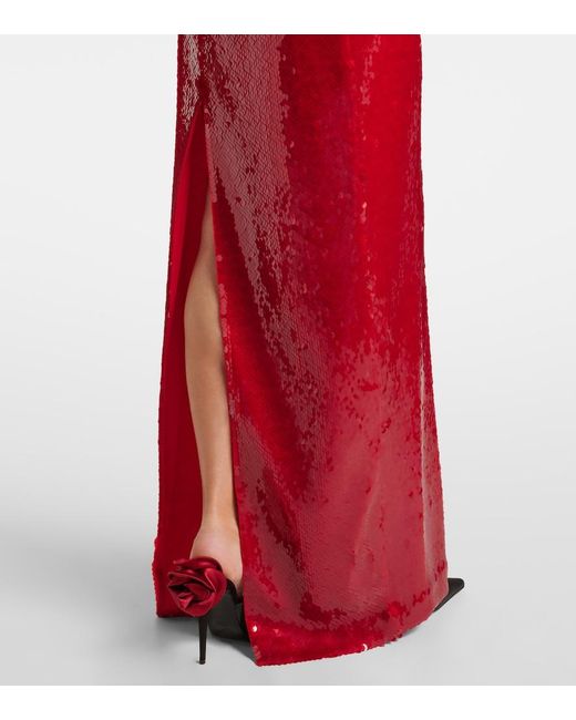 Magda Butrym Red Floral-Applique Sequined Gown
