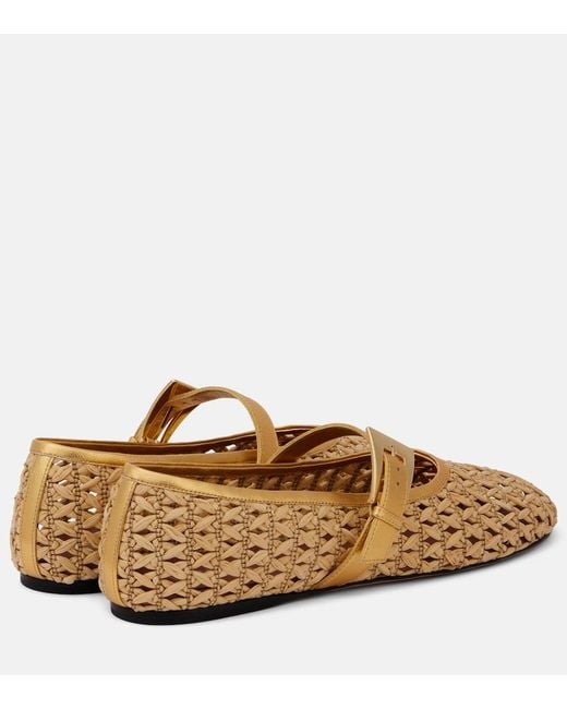 Paris Texas Brown Sveva Woven Leather-Trimmed Ballet Flats